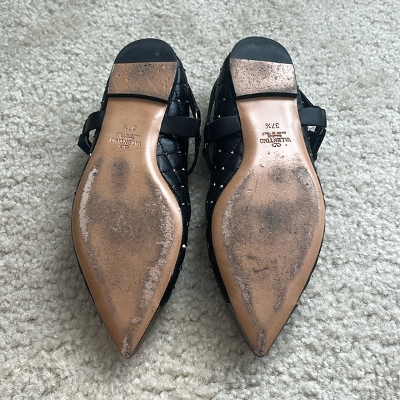 Valentino Black Silver Rockstud Quilted Ballet Flats - Picture 9 of 9